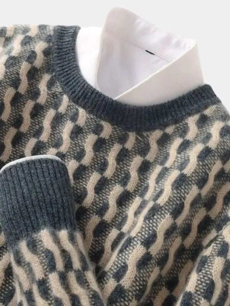 Rundhals-Pullover aus Wolle mit geometrischem Muster