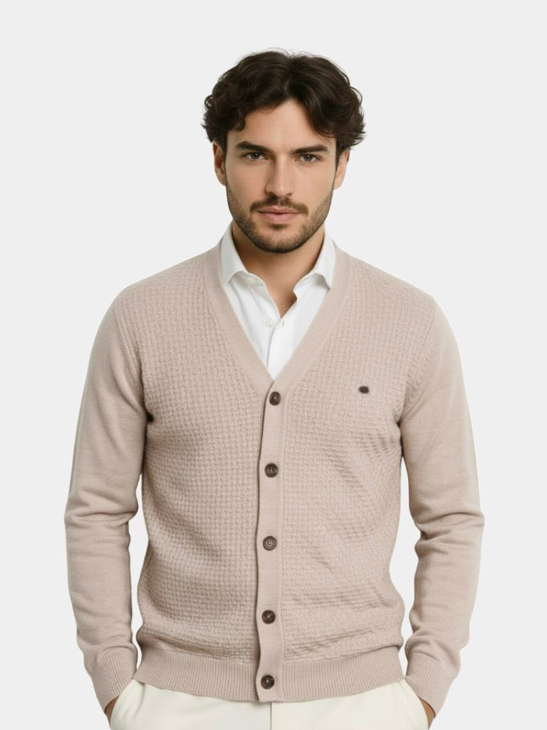Cardigan à col en V tricoté – Cross & Crown