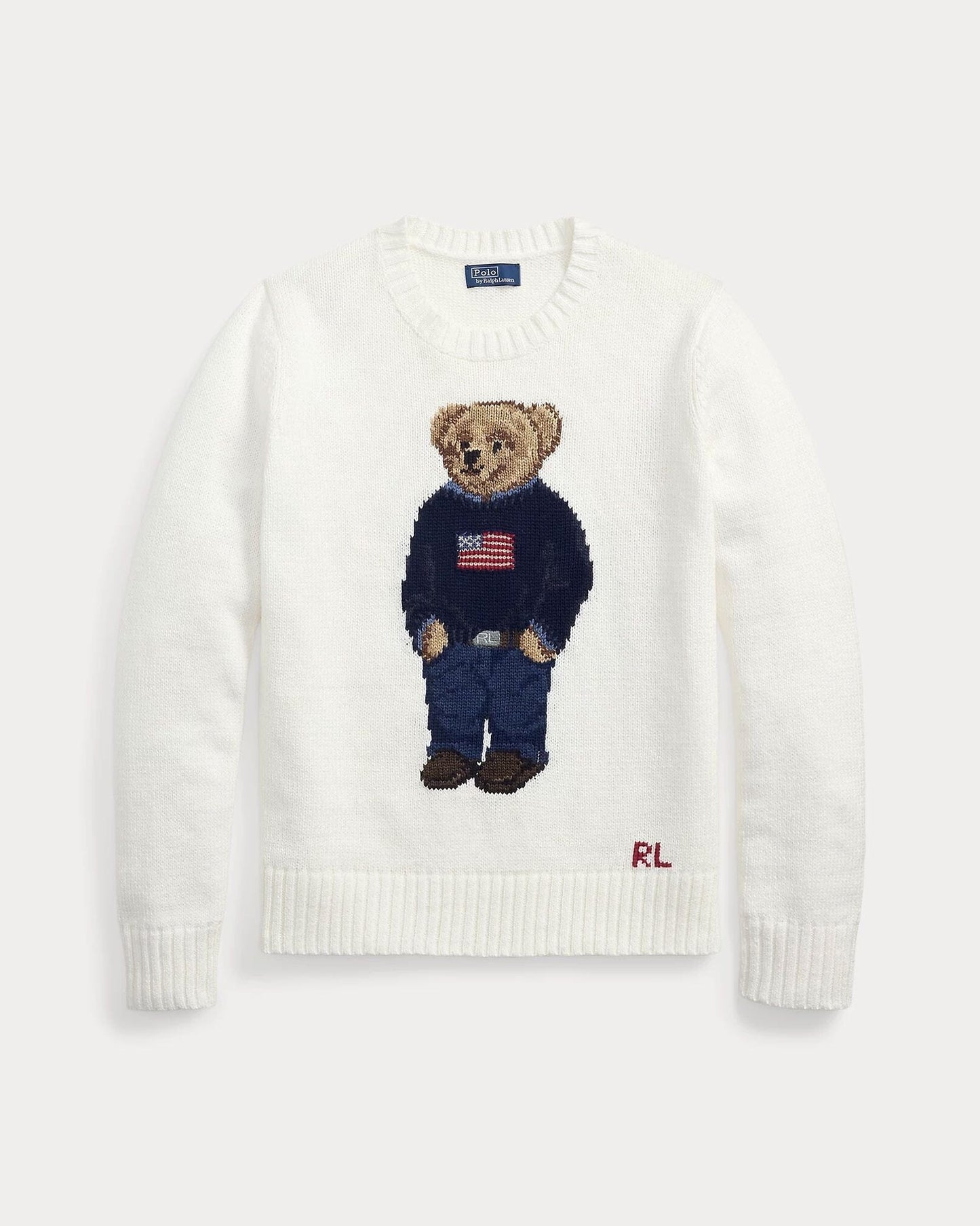 Herren Polo Bear Pullover aus Leinen-Baumwoll-Mix mit Rundhalsausschnitt