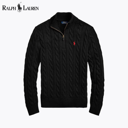 Pull en coton à col zippé et maille torsadée pour homme