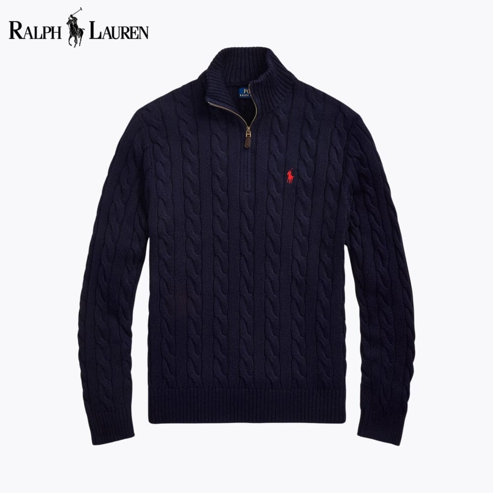 Pull en coton à col zippé et maille torsadée pour homme