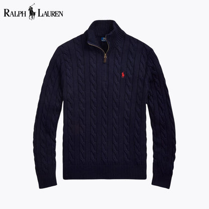 Pull en coton à col zippé et maille torsadée pour homme