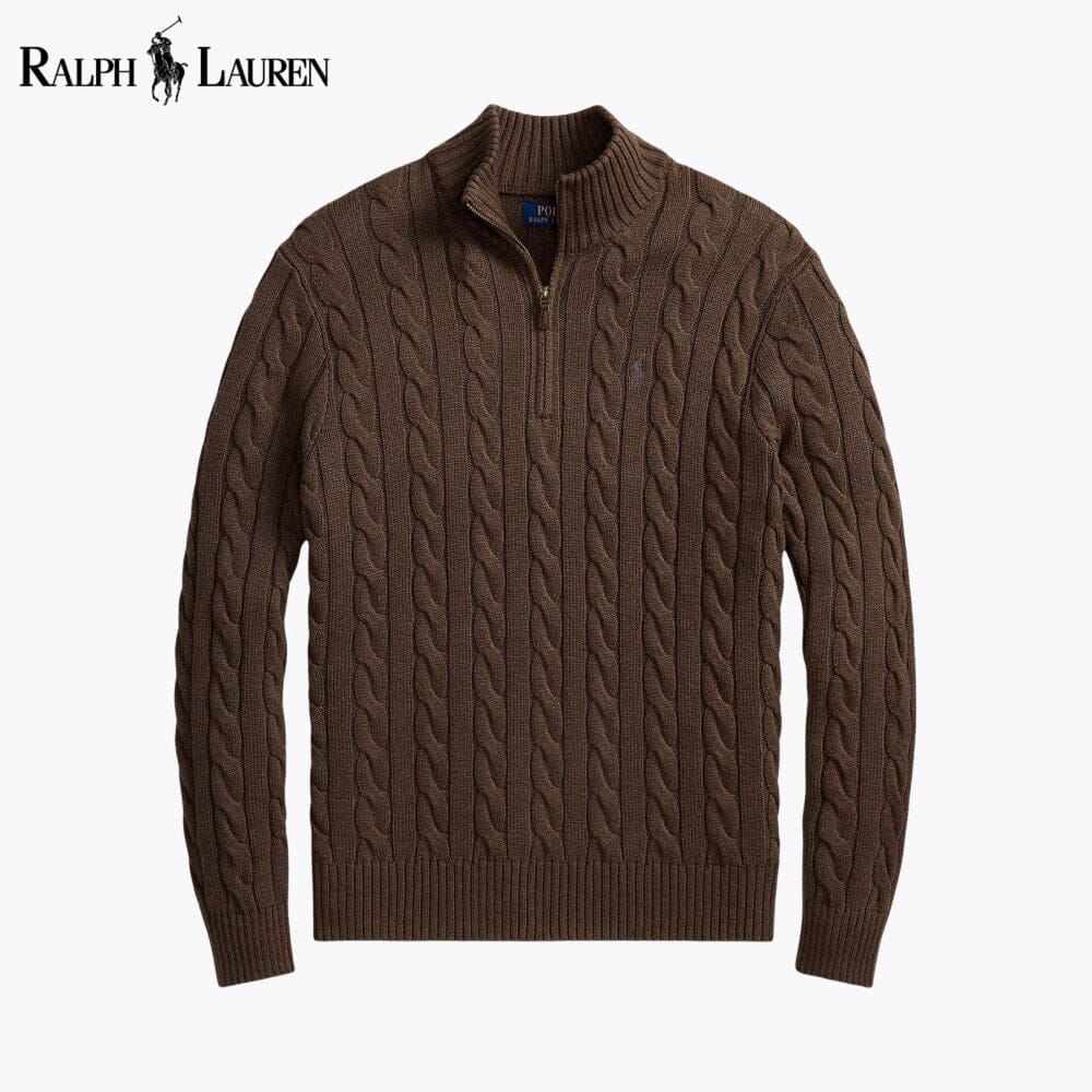 Pull en coton à col zippé et maille torsadée pour homme