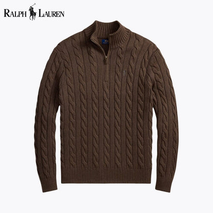 Pull en coton à col zippé et maille torsadée pour homme