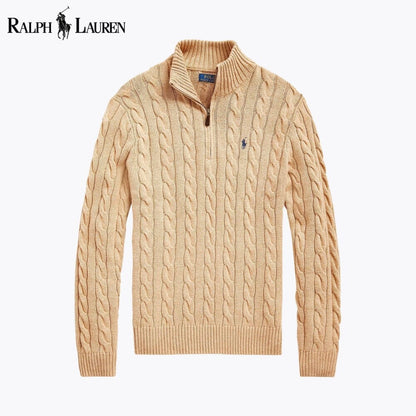 Pull en coton à col zippé et maille torsadée pour homme