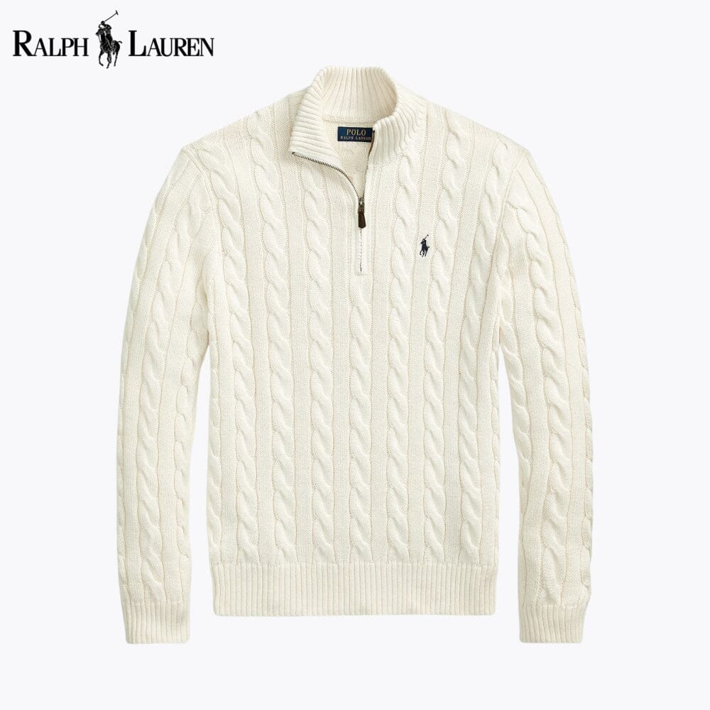 Pull en coton à col zippé et maille torsadée pour homme