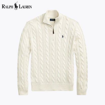 Pull en coton à col zippé et maille torsadée pour homme