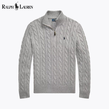 Pull en coton à col zippé et maille torsadée pour homme