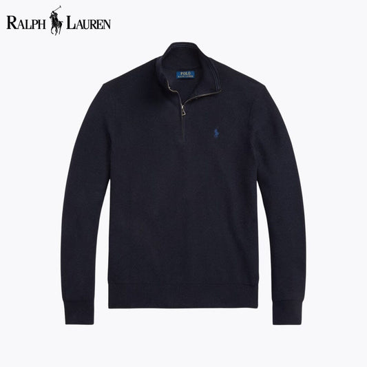 Herren-Sweatshirt aus Mesh-Strickbaumwolle mit kurzem Reißverschluss