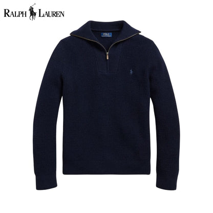 Pull en laine et coton gaufré avec col zippé pour homme