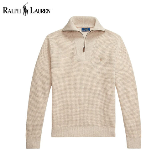 Pull en laine et coton gaufré avec col zippé pour homme