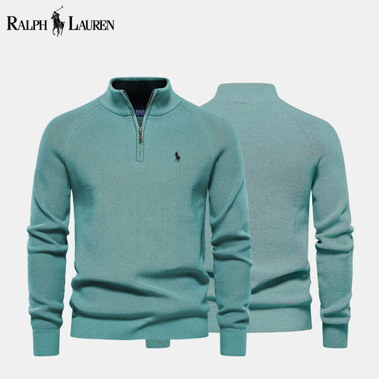 Pull en maille torsadée zippé en laine pour homme